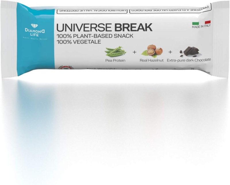 UNIVERSE BREAK - 20 Barrette Proteiche Bilanciate Vegan 100% (Proteine Pisello) Gusto Gianduia Con Aminoacidi Essenziali e Vitamine - Cioccolato Extra Fondente Bio - immagine 3